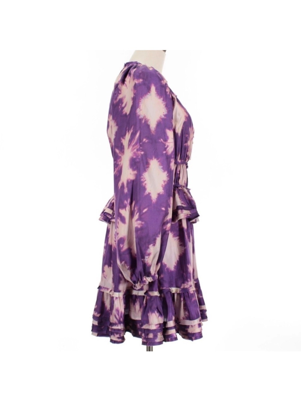 Ulla Johnson Emery Silk Ruffle Long Sleeve Mini Dress Purple Cassis Blur 0 NWOT - Picture 9 of 15